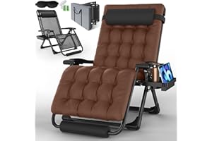 YOMIFUN Oversized Zero Gravity Chair, 33In XXL Padded Lounge Chair, Recliner Chair W/Cushion& Storage Bag, Footrest, Reinforced Full-Alu Alloy Lock, Larger Cup Holder, for Indoor Outdoor, 500lbs Max