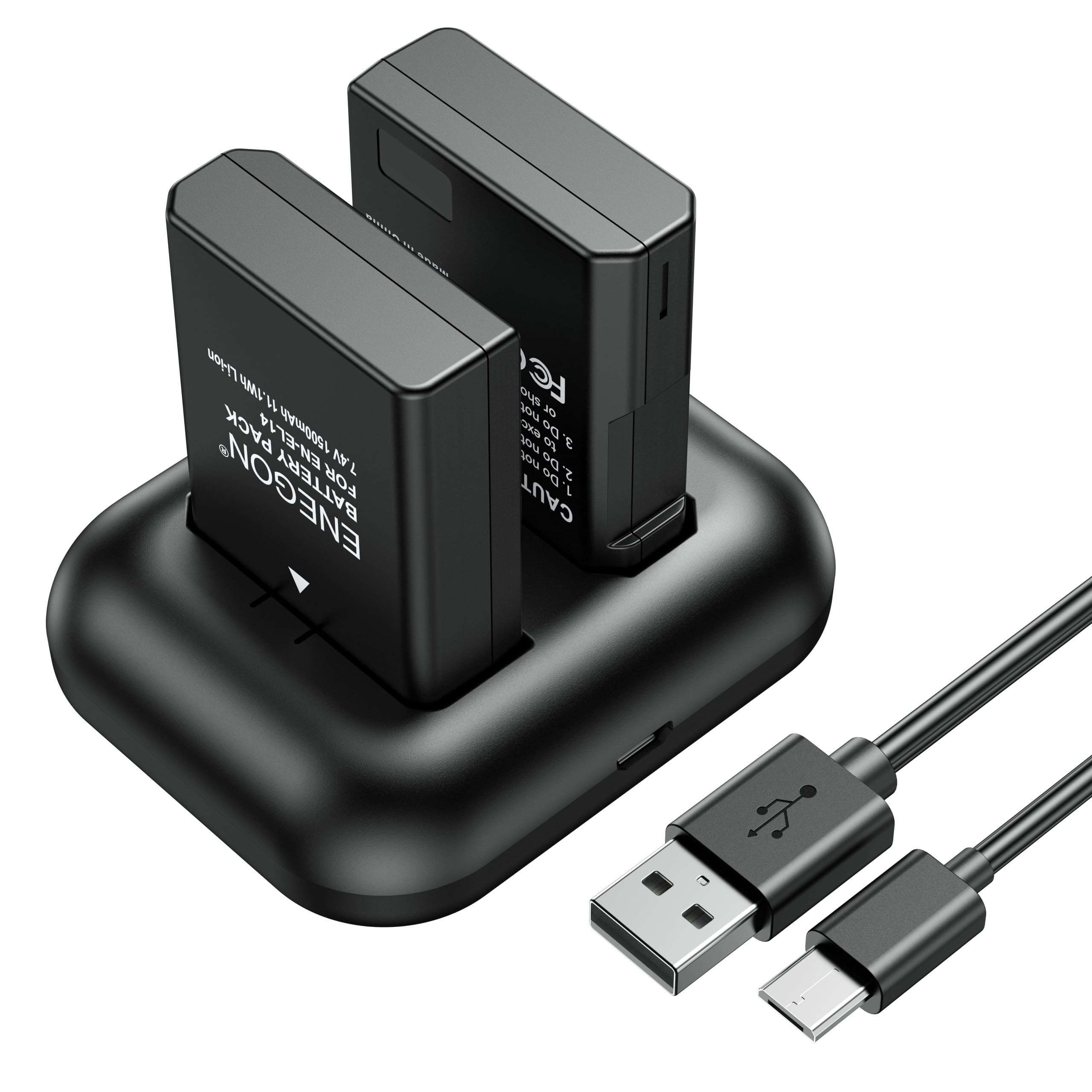 ENEGON Replacement Battery (2-Pack) and Rapid Dual Charger Kit for Nikon EN-EL14 / EN-EL14a and Coolpix P7000, P7100, P7700, P7800 DSLR D3100, D3200, D3300, D3400, D5100, D5200, D5300, D5500, Df