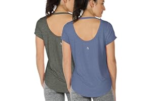 icyzone Yoga Shirts for Women Open Back - Workout Tops Short Sleeves t Shirts Loose fit