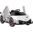 Aosom Lamborghini Veneno Licensed Kids Electric Car with Bluetooth, 12V Ride on Car with Butterfly Doors, Remote Control, Portable Battery, Suspension System, Horn, Songs, Lights, White