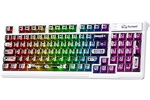 FREEWOLF M95 Transparent Membrane Keyboard with Clear Keycap,Wired Gaming Keyboard with RGB Backlit, 94 Silent Keys with Mech