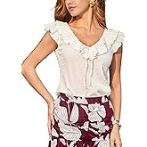 CUPSHE Women's Summer Shirts Cute Tops Ruffle Sleeve V Neck Casual Tees
