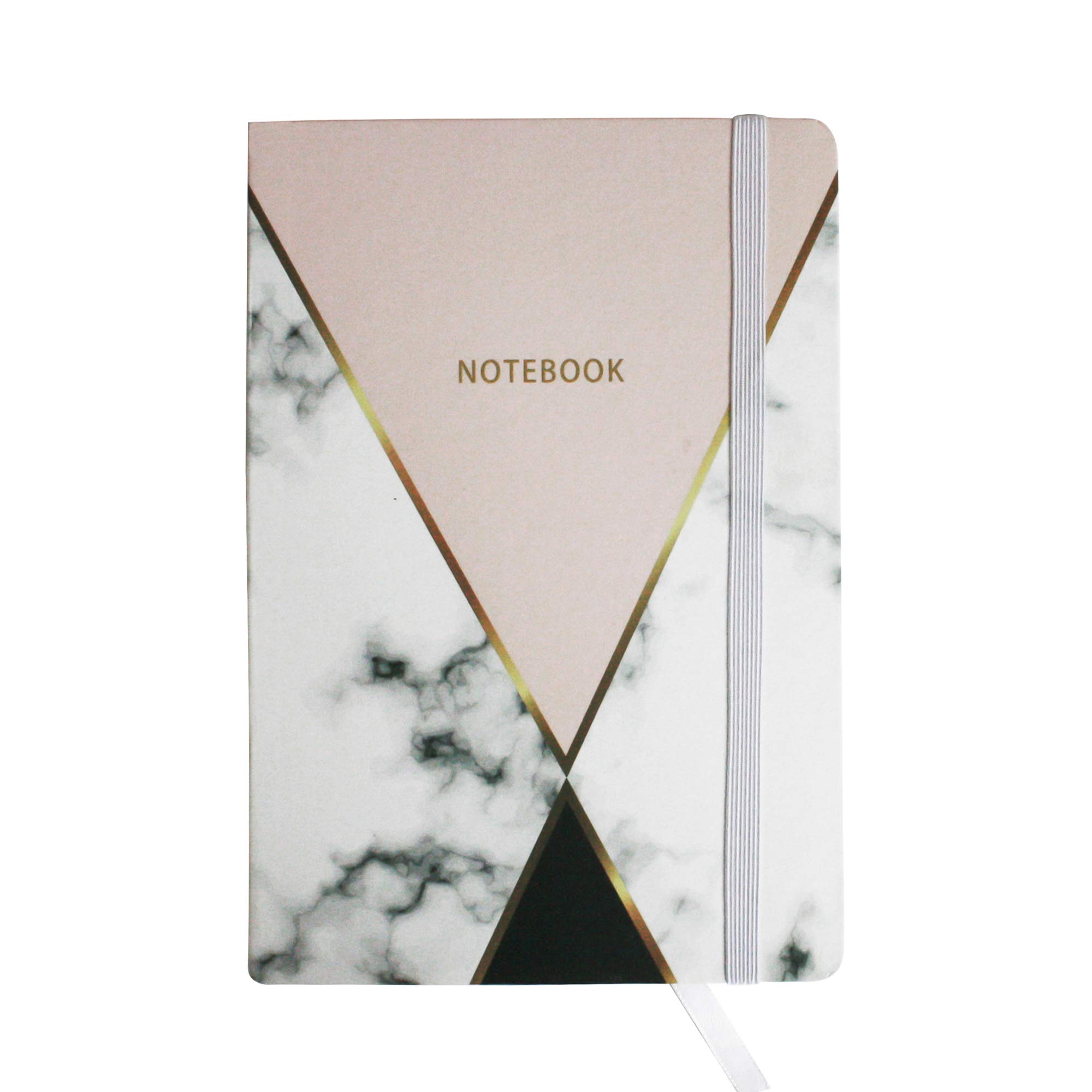 Emartbuy Hardbound Diary Notebook Notepad Writing Journal Ruled A5 96 pages With Elastic Band - Marble Effect Rose Gold