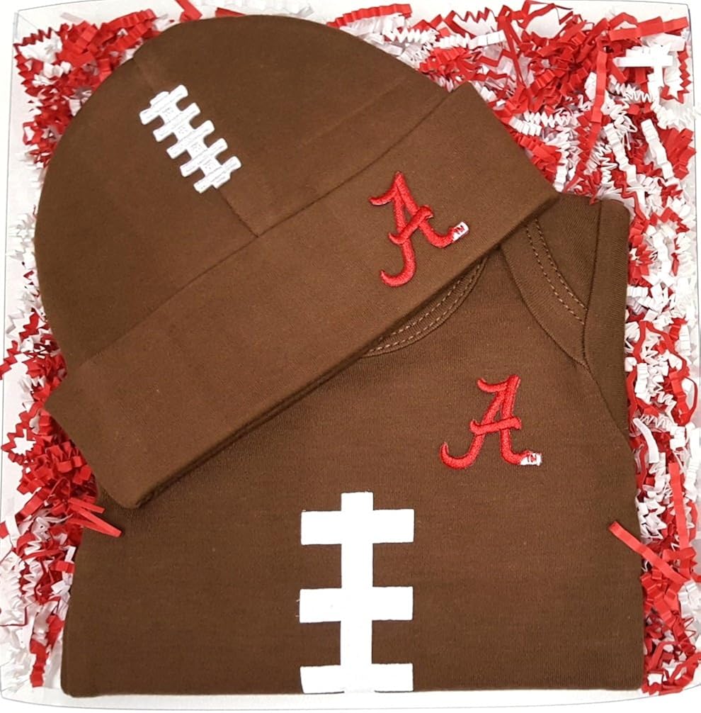 Alabama Crimson Tide Baby Brown Football Onesie and Football Hat Set