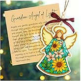LINHARA Angels Ornament with Card, Inspirational Gifts for Women, 2-Layer Wooden Acrylic Ornament with Sunflower Design, Angel Ornaments Remembrance, Angels Gifts for Women, Sympathy Gift