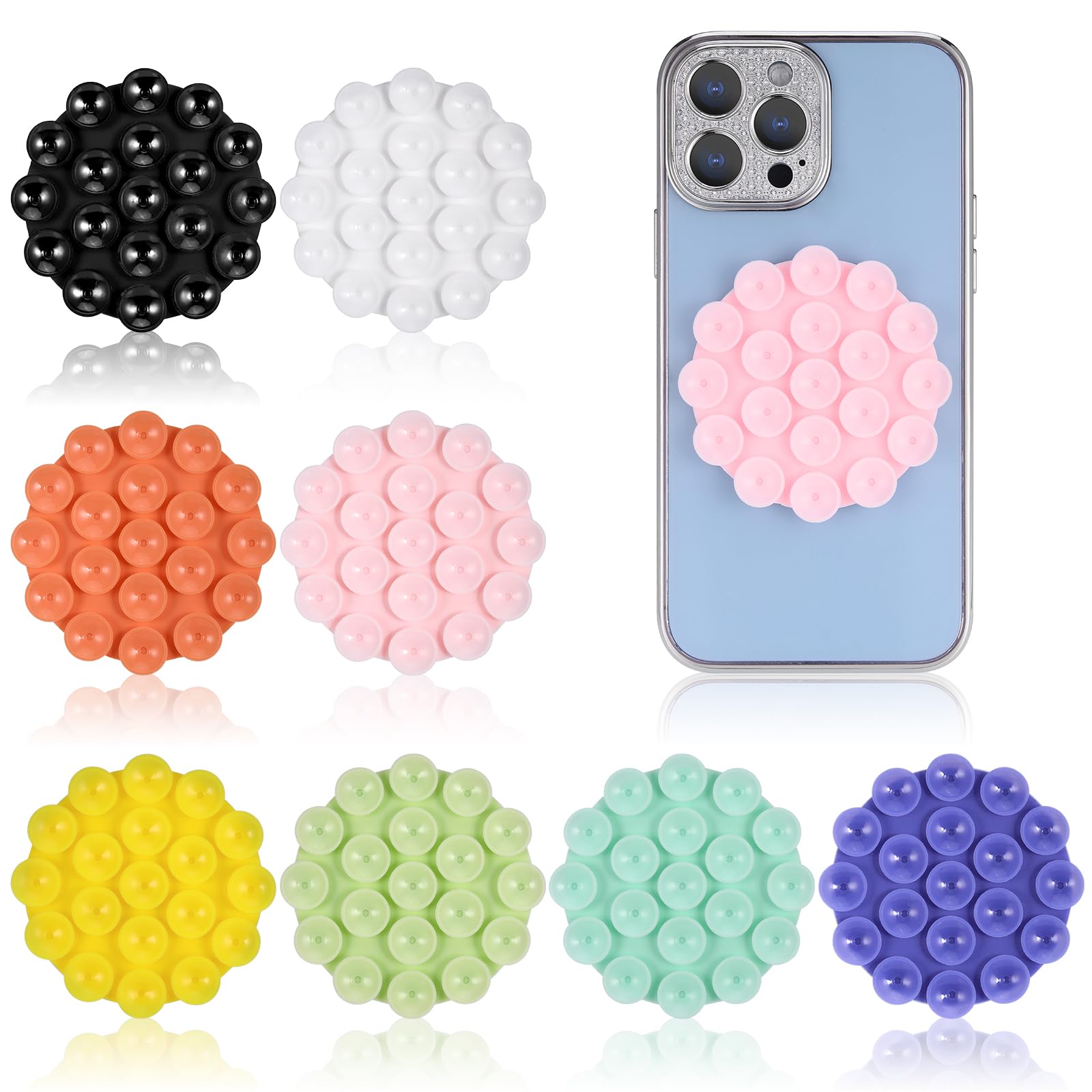 Hejo 8PCS Silicone Suction Cup Phone Case Mount, Suction Phone Mount, Multipurpose Phone Suction Pad for All iPhone and Android Cellphones, Mobile Phone holders for Selfies and Videos