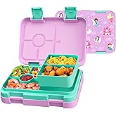 MSSWFSG Bento Lunch Box for Kids, 6 Compartments BPA Free, Dishwasher Safe Back to School Snack Bento Lunch Containers Boxes, Ideal Portion Sizes for On-the-Go Meal, Ages 3+, School, Pink Patterned