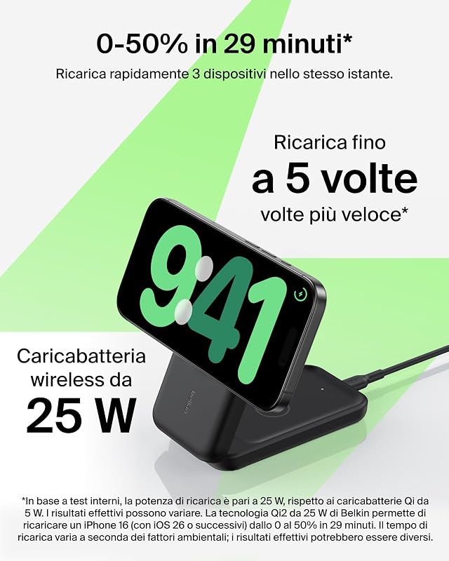UltraCharge Caricatore Wireless Magnetico Qi2 25W 3 in 1 - Nero