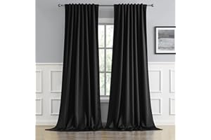 DUALIFE Black out Curtain Drapes 108 Inch Length for Living Room Thermal Insulated Blackout Energy Saving Long Curtains for Patio Sliding Glass Door, Black,52x108 Inch,9FT,2 Panels