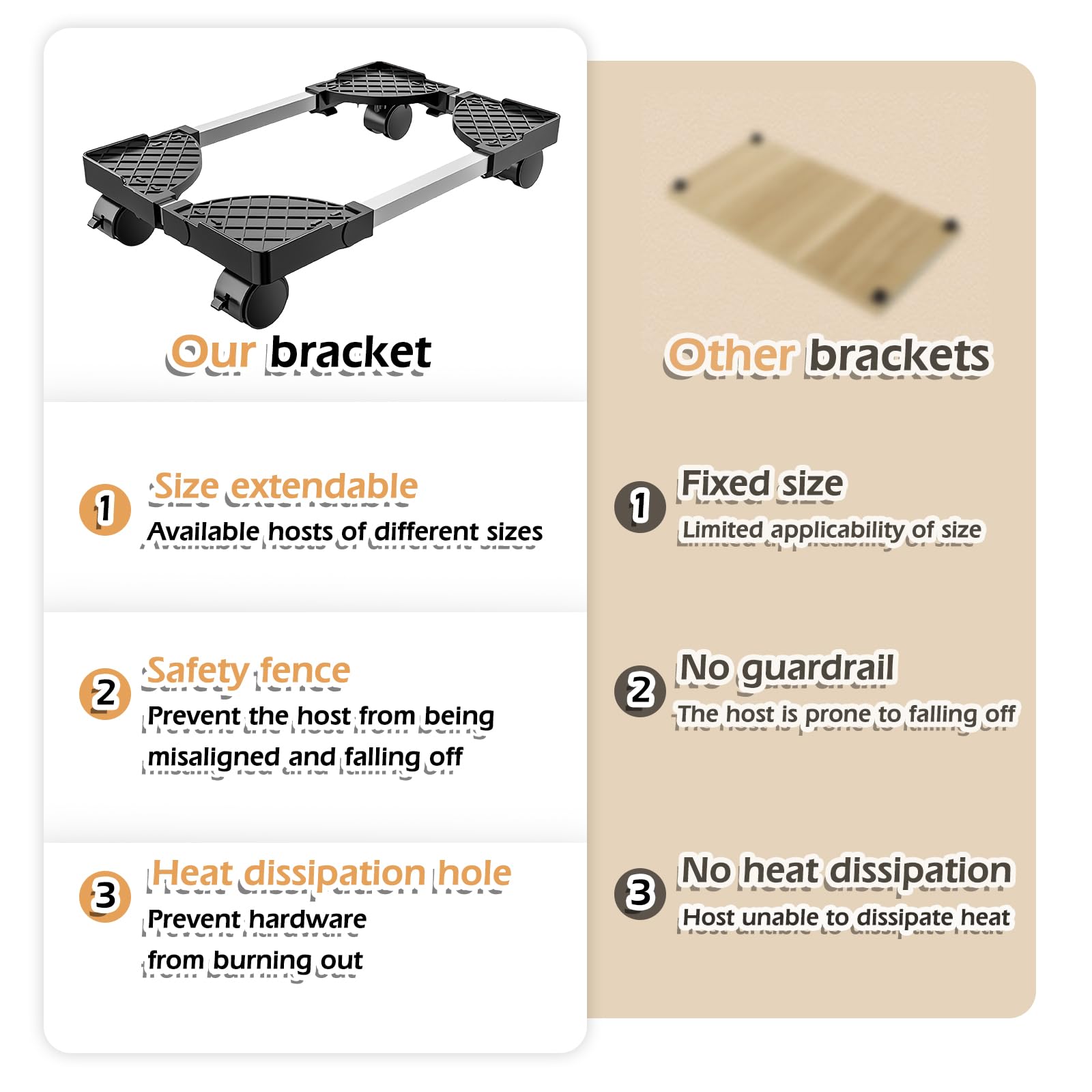 SPORWAY CPU Ständer: Einstellbare PC Halterung mit 4 Rollen, Unterschreibtisch Computer Ständer für Tower Gehäuse (Schwarz) 6