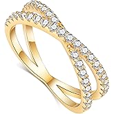 IMOLOVE Moissanite Eternity Ring, Criss Cross Wedding Bands for Women - Sterling Silver Stackable Rings Size 4-11