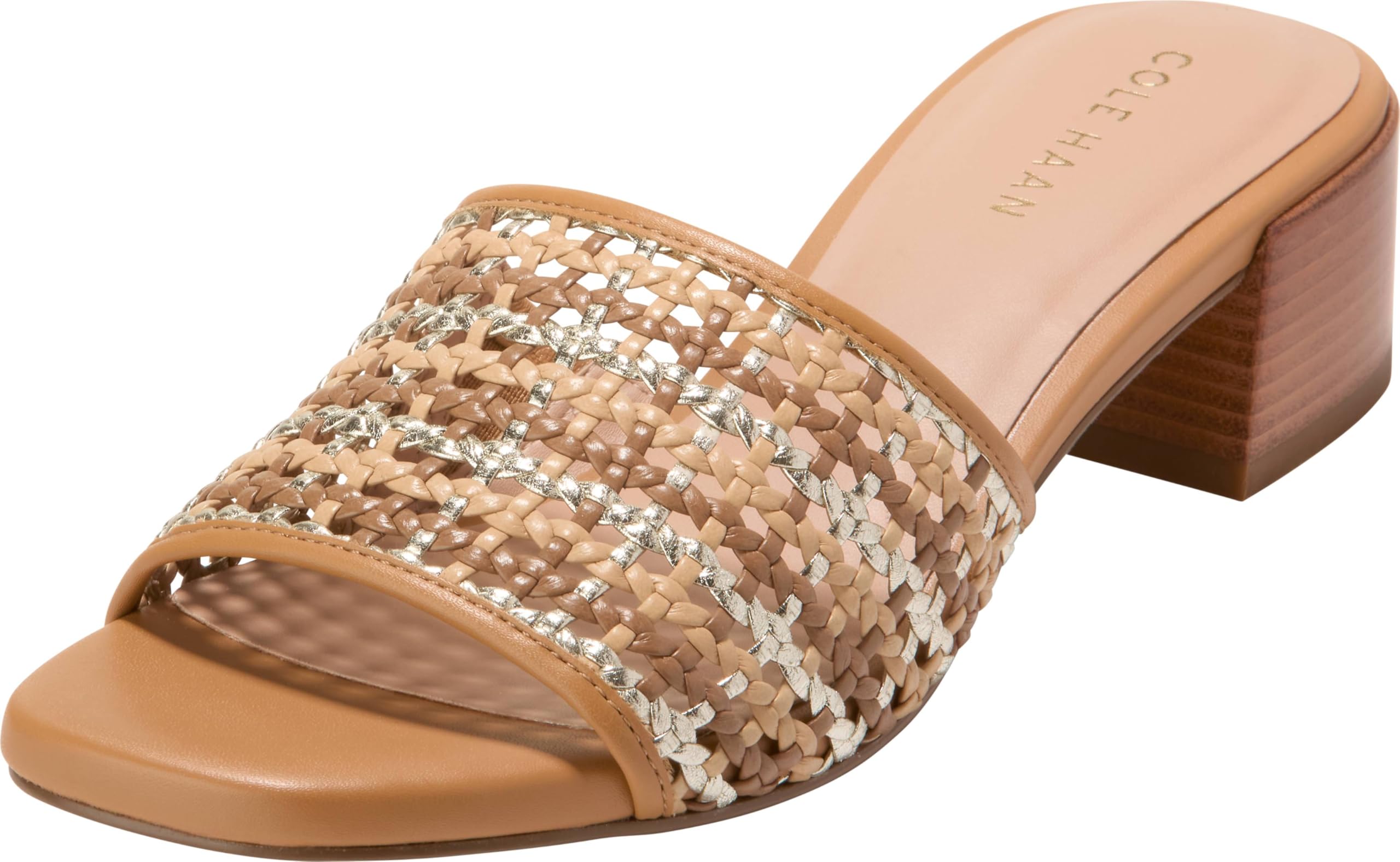 Cole Haan Women’s Sandals – Calli Single Band Block Heel, Neutral Woven/Biscuit, 6.5-B US