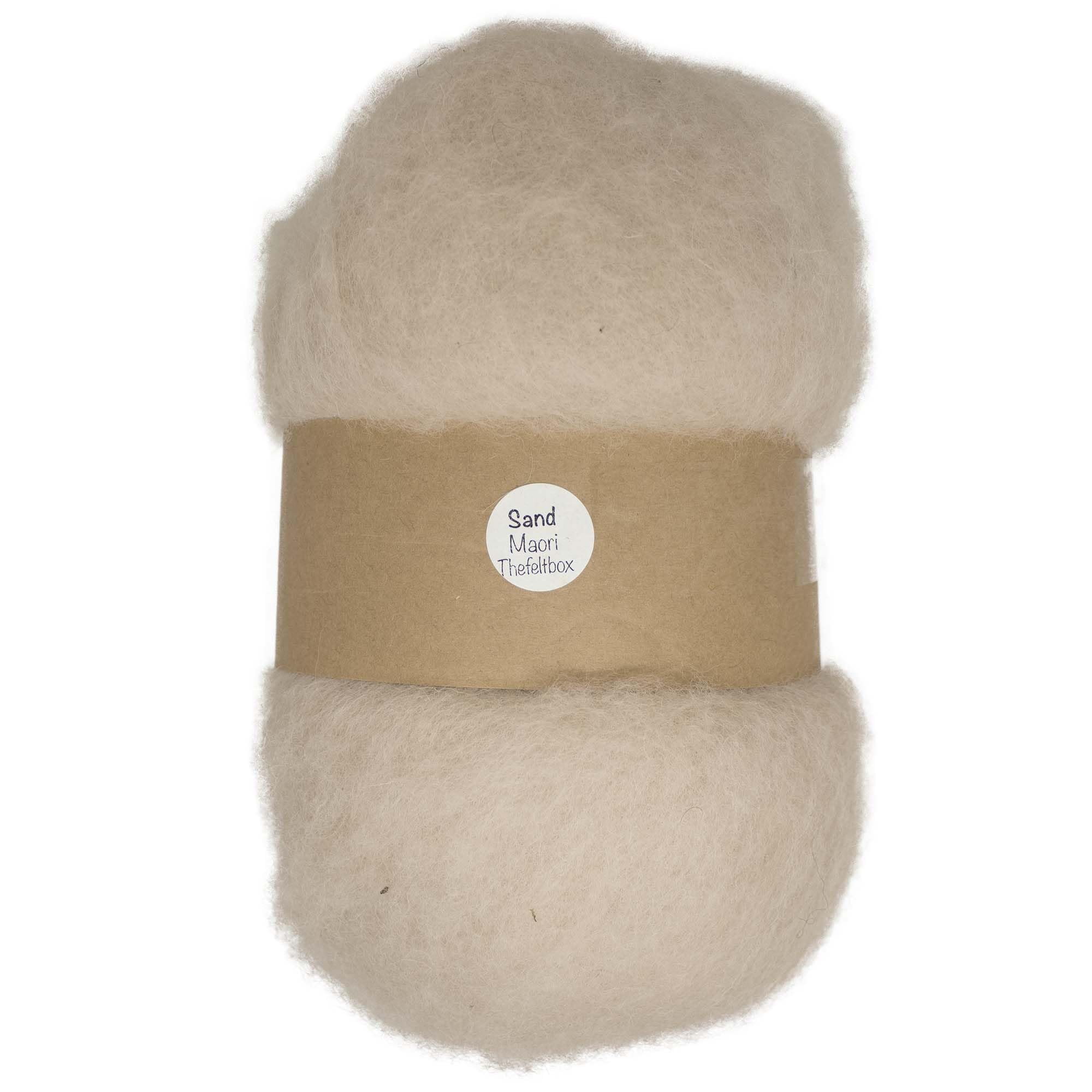 The Felt Box Carded Needle Felting Wool Maori DHG Natural Carded Batt with Coarse Short Fibres 100g -Sand