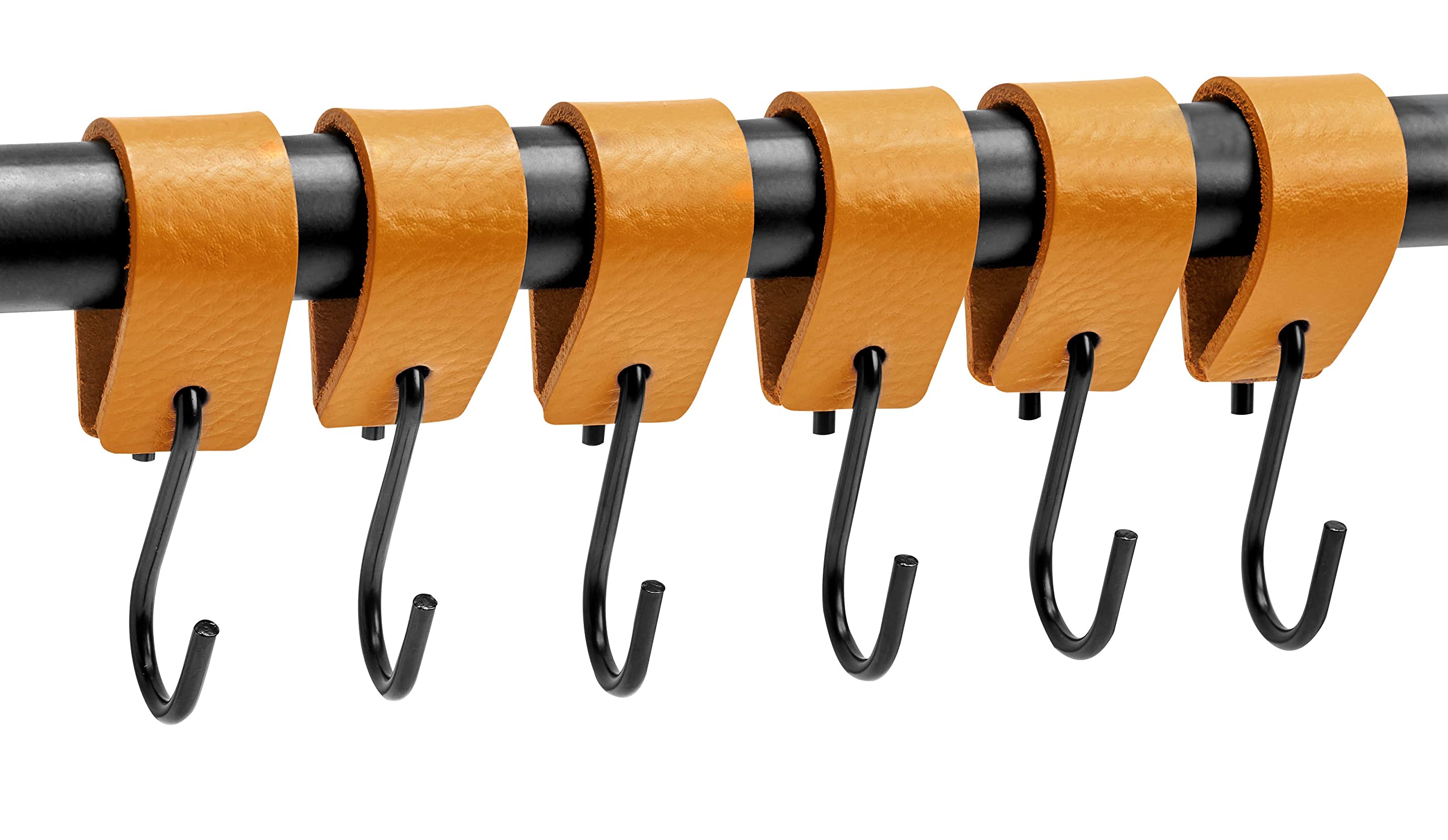 Brute Strength - Leather S Hooks for Hanging - Ochre Yellow - 12 Pieces - Incl. Silver & Black Hooks for Hanging Coats, Cups, Towels, Kitchen Leather s-Hooks