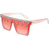 FEISEDY Oversized Square Trendy Sunglasses Womens Crystal Tassels Sparkling Shades Flat Top Visor B2976