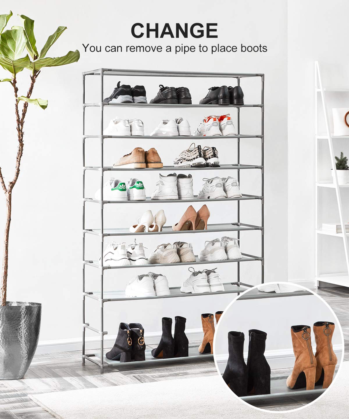 free standing shoe rack on Beige Youdenova Shoe Rack With Dustproof Non Wonven Fabric Shoe Storage Organizer Cabinet Tower Home Kitchen Free Standing Shoe Racks Nettserier No