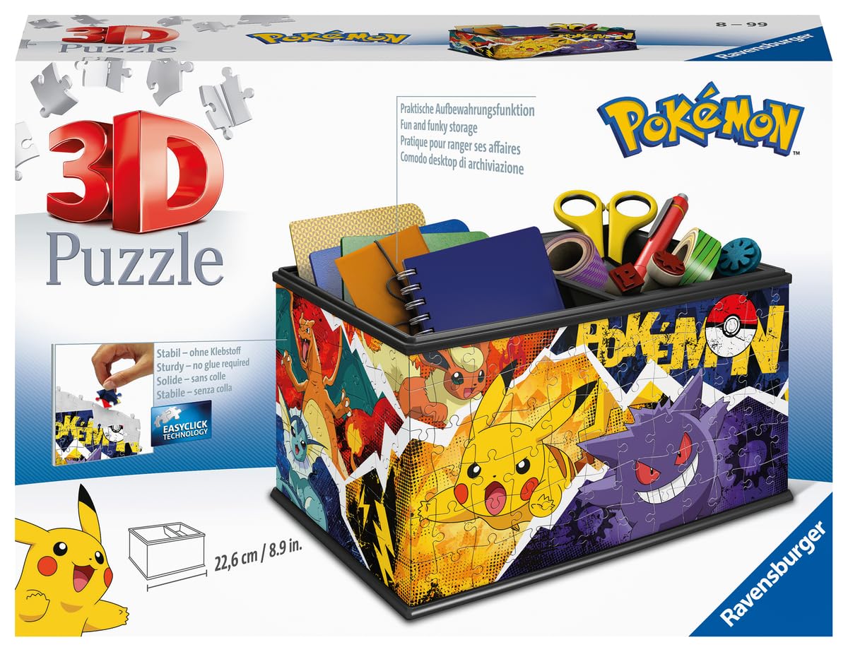 Ravensburger 3D Puzzle 11546 - Pokémon Storage Box - Practical Organiser for Pokémon Fans from 8 Years - Pokémon Toy, Pokémon Gift, Blue