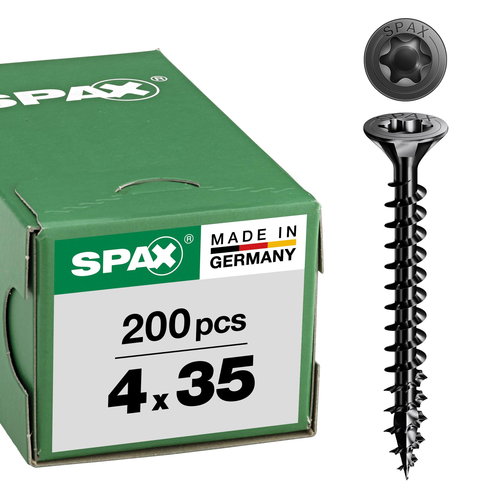 Spax Universal Screw, Countersunk Head, Black, T-Star Plus, Full Thread (4 x 35 mm, Pack of 200) — image 1