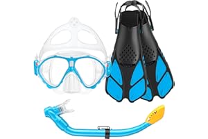 Seovediary Kids Snorkel Set, Mask Fins Snorkeling Gear for Kids Anti-Fog Swim Goggles 180 Panoramic View Dry Top Snorkel and Dive Flippers Combo with Travel Bag for Snorkeling Training Swimming Diving
