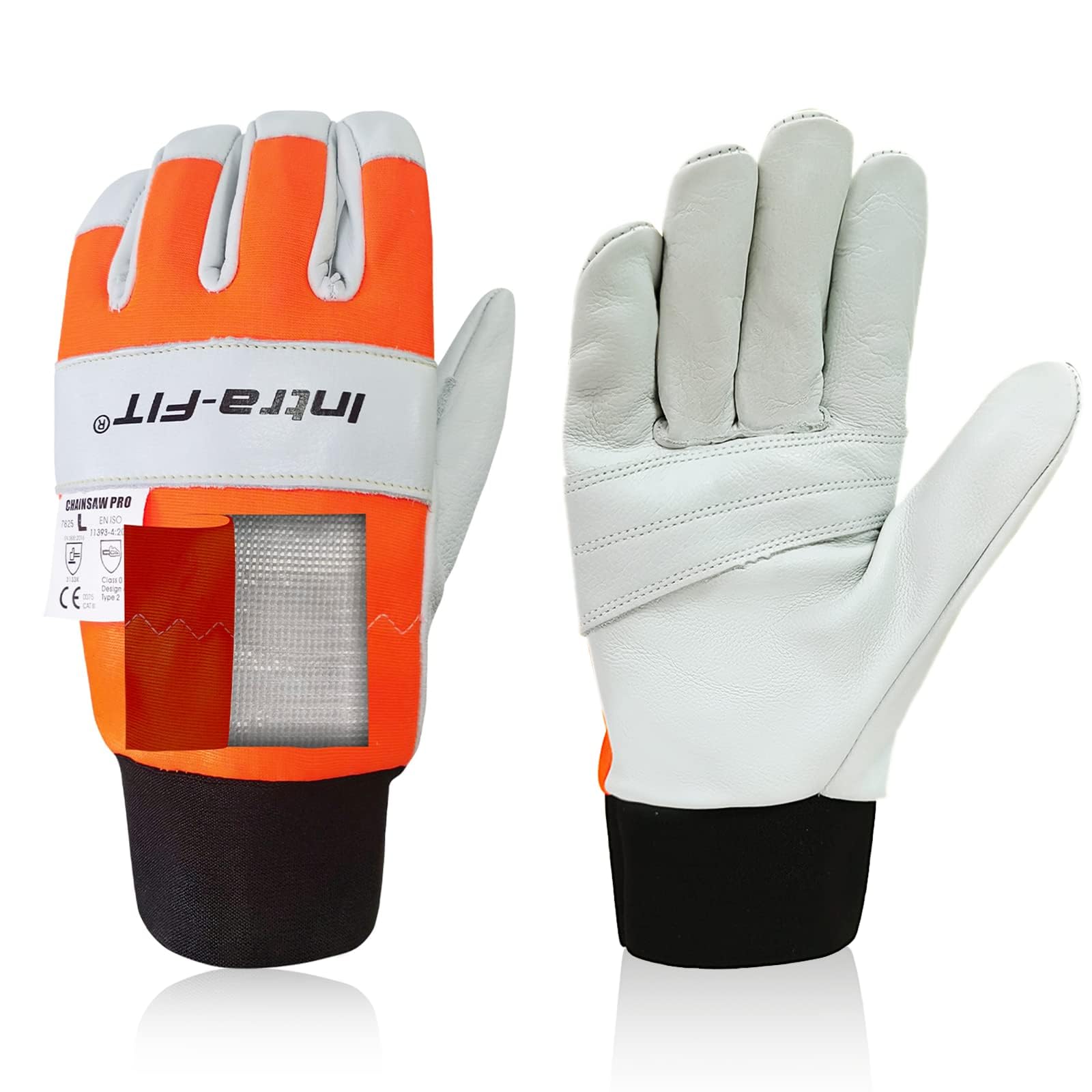 Intra-FIT Chainsaw Gloves Saw Protectionon on Left Hand Back, Cut-resistance Gloves EN ISO 11393-4, CLASS 0, EN 388: 3133X, Cowleather Palm — image 1