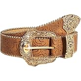 Flimire Brown Western Belt for Women Cowgirl Country Leather Belt for Jeans Pants