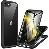 Miracase for iPhone SE Phone Case 3rd/2nd Generation 2022 2020 Full-Body with Built-in Glass Screen Protector, Heavy Duty 360&deg; Protective Shockproof Bumper Cover for iPhone 8/SE, Black
