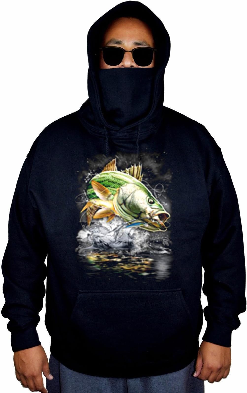 Men's Jumping Strip Bass Black Mask Hoodie Sweater Black