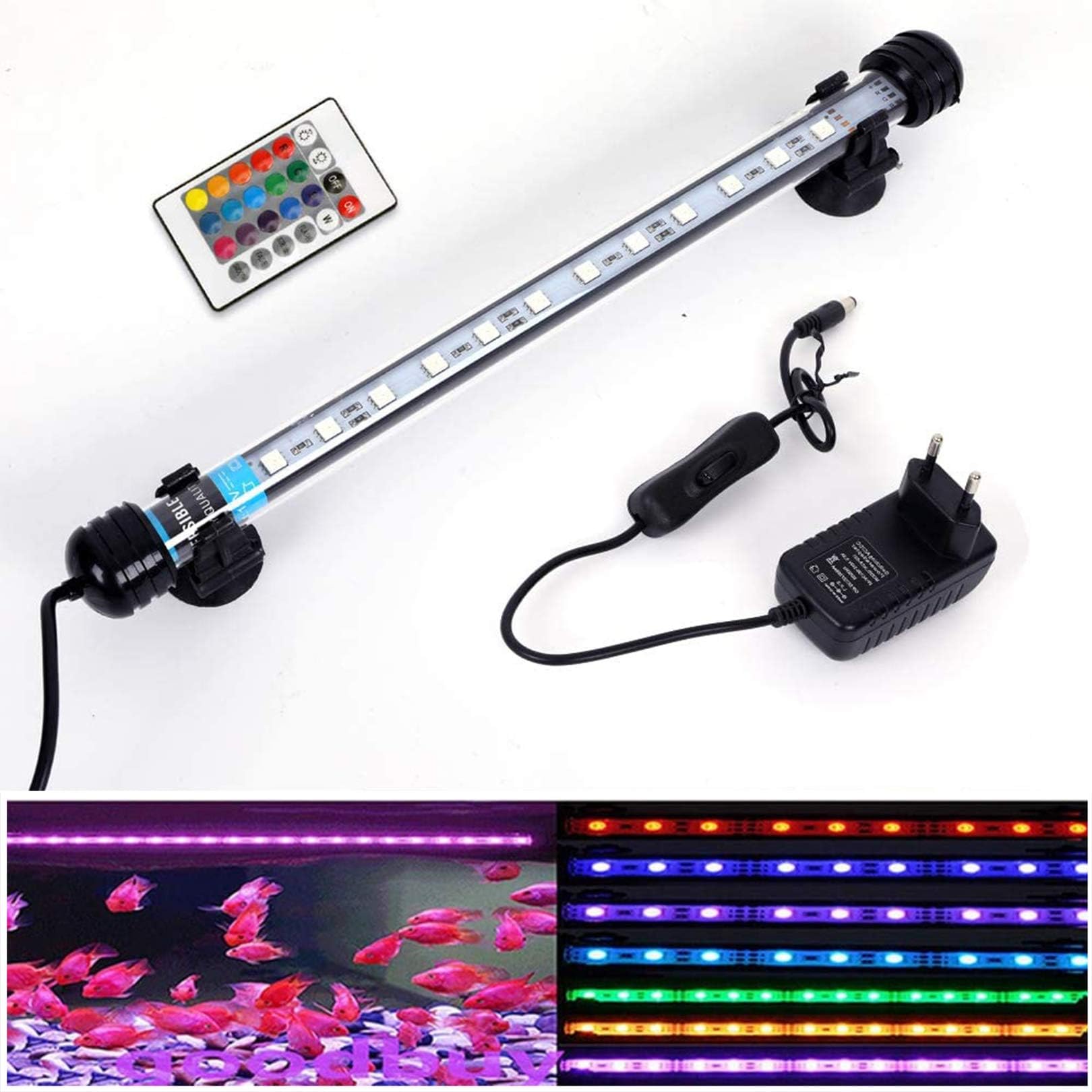 MLJ LED Aquarium Lighting for Fish Tank, Waterproof Amphibious Light White & Blue/RGB, 9 Sizes (28cm, RGB)