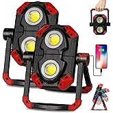 Yzoni 2 Pack LED Work Light Rechargeable, 2 COB 2500LM Folding Portable Flood Light with Magnetic Base and 360° Rotation Stand, Spotlights for Camping Car Repairing Emergency Job Site Lighting