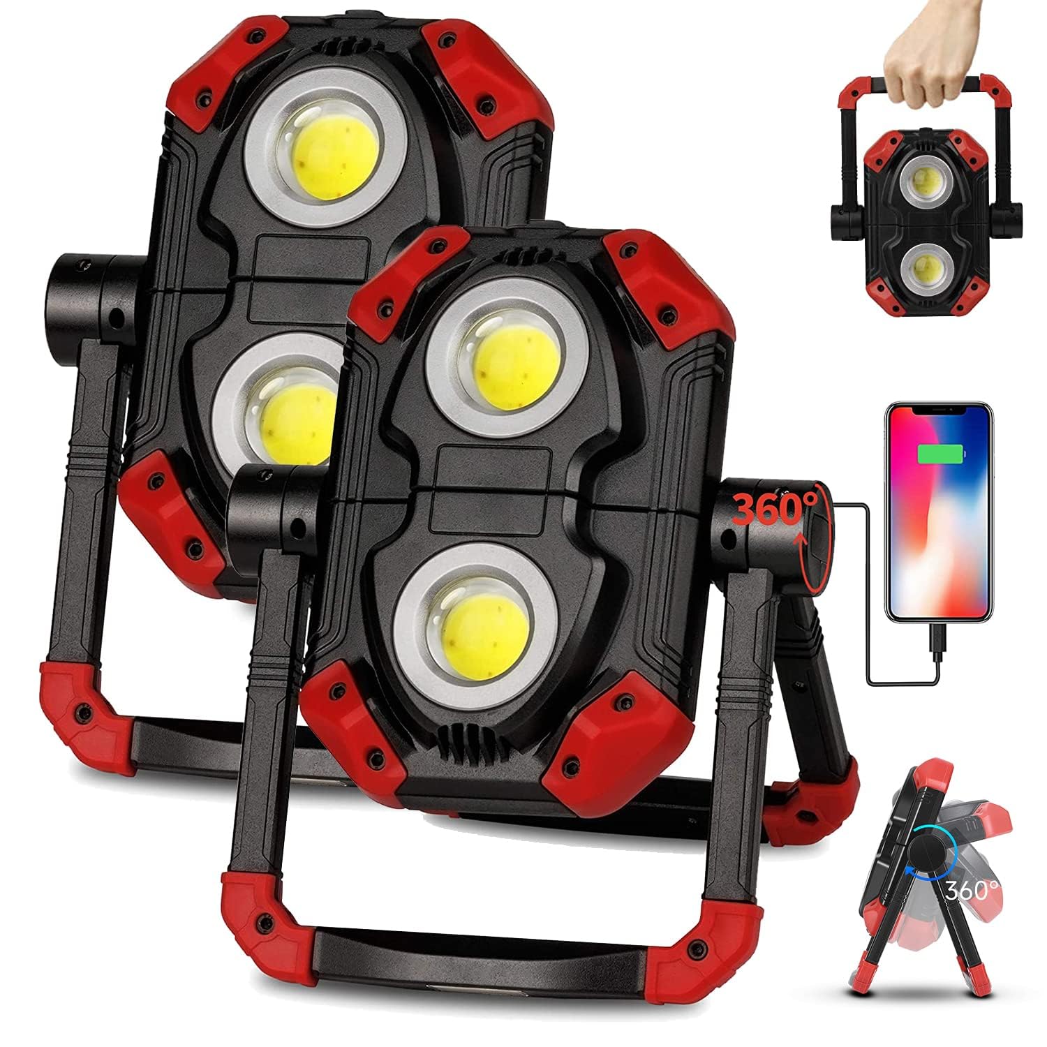 thumbnail image 2 of 4-Pack Rechargeable COB LED Work Light - Spotlight Floodlight Combo, Camping Emergency Torch 2 of 3
