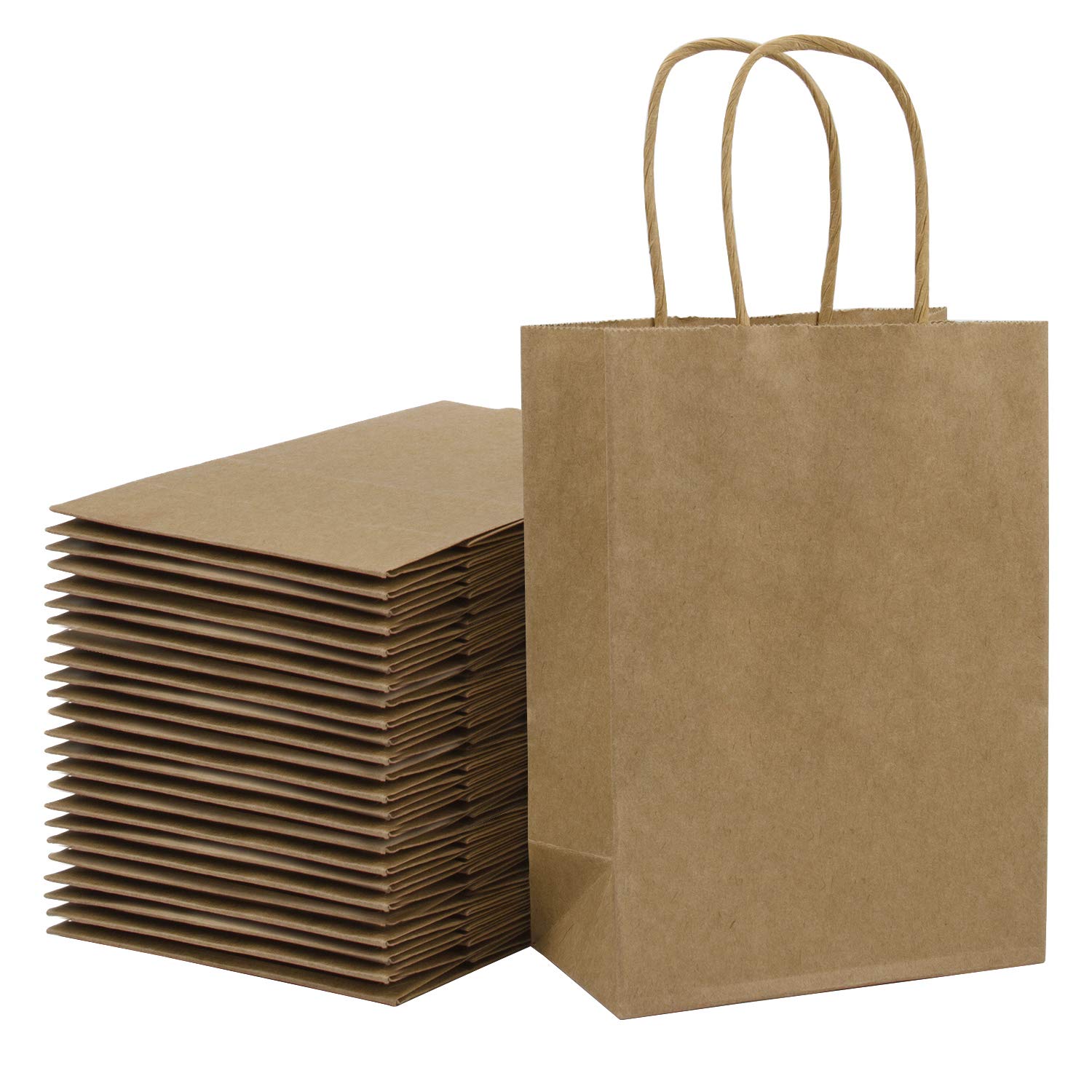 Loveinside 21x11x27 cm Paper Bags Medium Kraft Brown Gift Bags Bulk with Handles for Birthday Wedding Party Favors 25pcs/ SET