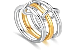 IQIC Two Tone Ring for Women Gold Silver Interlocking Ring Stacking Link Connected Rings Statement Thick Ring Twisted Mixed Metal Ring Maximalist Jewelry