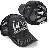 Criss Cross Ponytail Hat Baseball Caps for Women Mesh Back Distressed Messy Trucker Hat Pony Embroidery Hiking Golf Running Hats