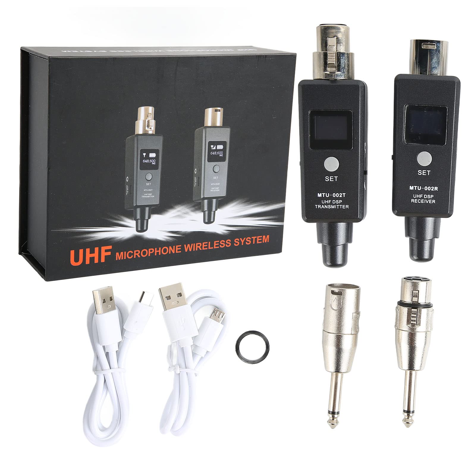 XLR Wireless Microphone Transmitter Receiver, U3 Adapter Rechargeable 2.4GHz System Set for Dynamic Microphone