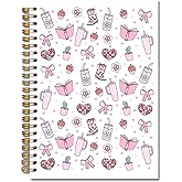 JINYO Cute Girly Bookish Notebook, Coquette Pink Bow Strawberry Journal, Preppy Aesthetic Journal for Women, Coquette Girly Office Supplies, Preppy Spiral Notebooks 5.5x8.3 Inch