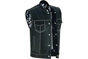DS DANIEL SMART Daniel Smart Leather Motorcycle Vest with White Stitching Detailing Biker Vest for Men & Concealment Armory Pockets