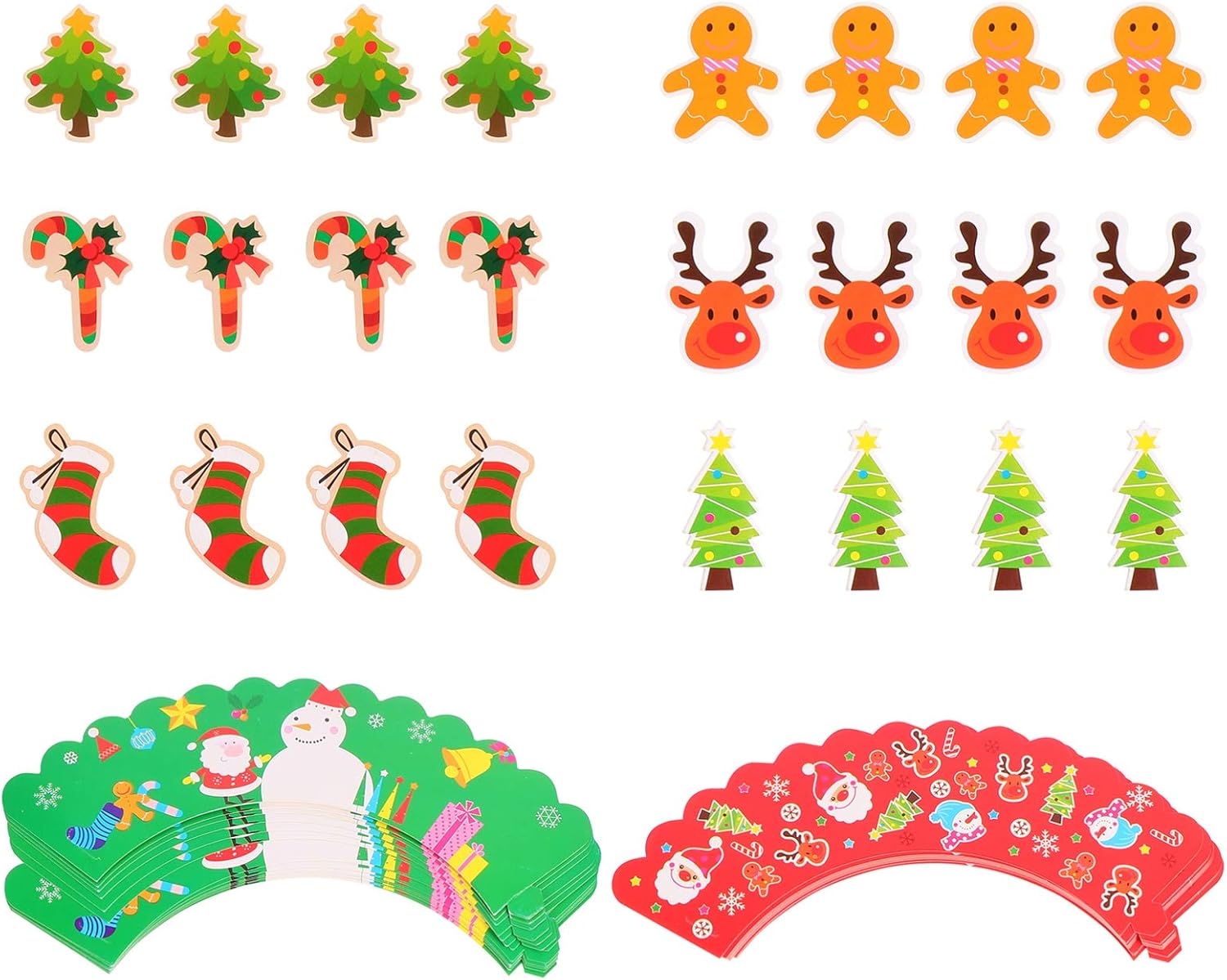Amazon Bestomz 48個のクリスマスカップケーキトッパーとラッパーデザートケーキマフィントッパーピック Diyベーキングカップケーキカップラッパーサンタクローススノーマンツリーフードピック8x8x5 5cm ベーキングカップ オンライン通販