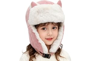 PURFUN Kids Fuzzy Faux Fur Trapper Hats with Cat Ear, Girls Boys Windproof Cozy Earflap Hats Ushanka Ski Caps for 3-8 Yrs