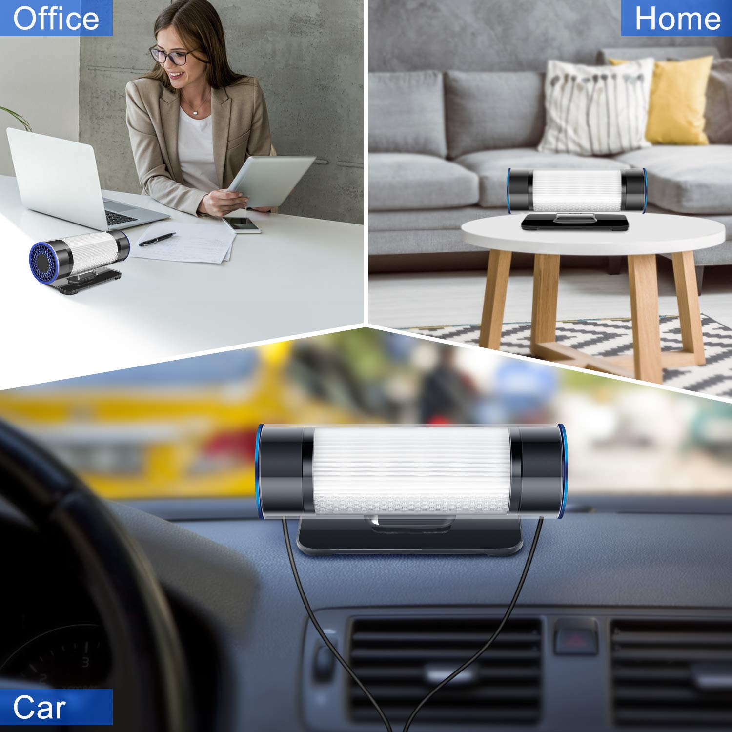 QUEENTY Car Air Purifier - True HEPA & Active Carbon Filter, Automotive Car Air Freshener for Allergies, Small Room, Home, Office, Remove Dust, Smoke, Pollen, Odors, Smell, With USB Cable, Car Charger