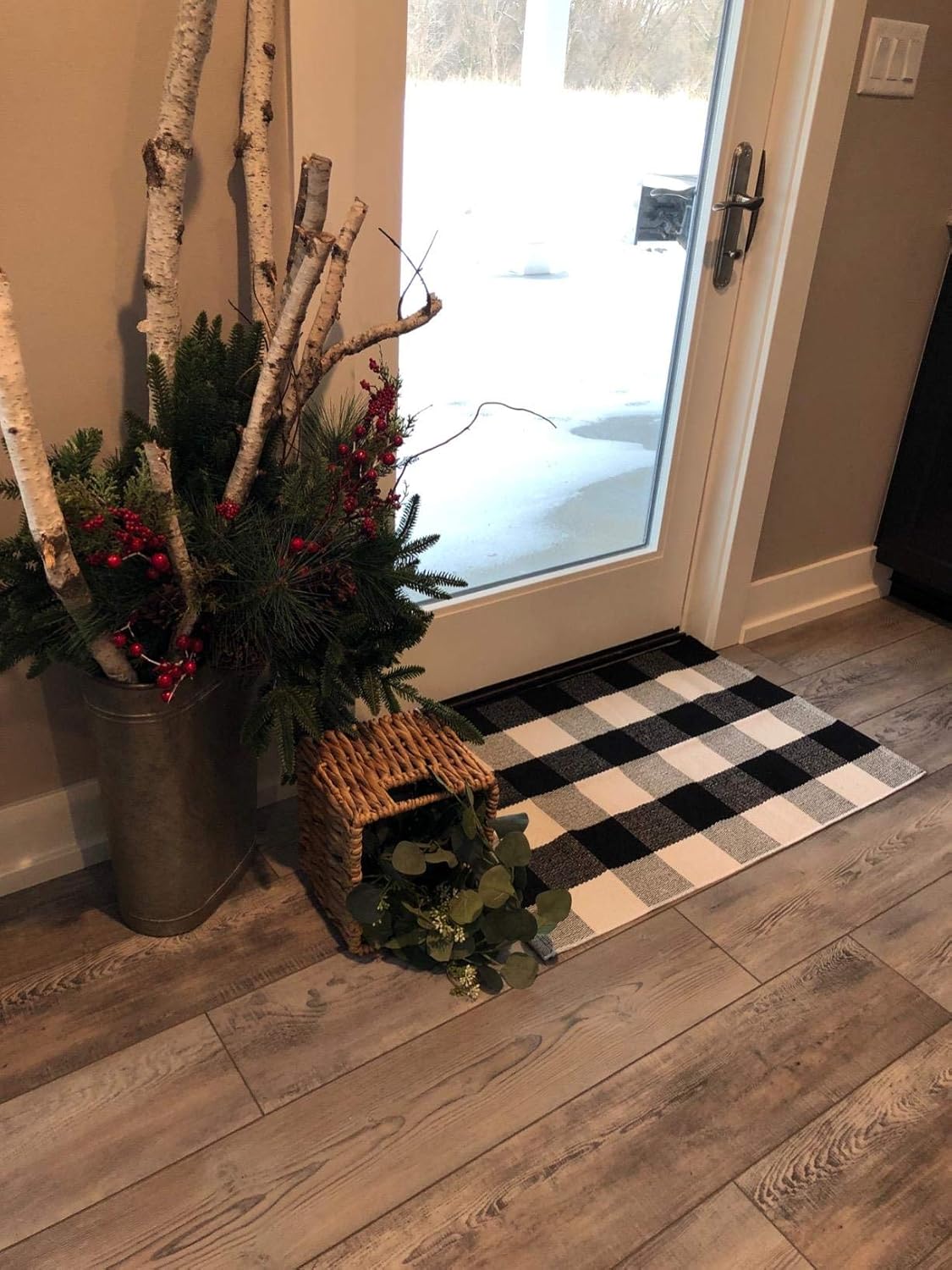 SEEKSEE 100% Cotton Plaid Rugs Black/White Checkered Plaid Rug Hand-Woven Buffalo Checkered Doormat Washable Porch Kitchen Area Rugs (23.5"×35.4"): Kitchen & Dining