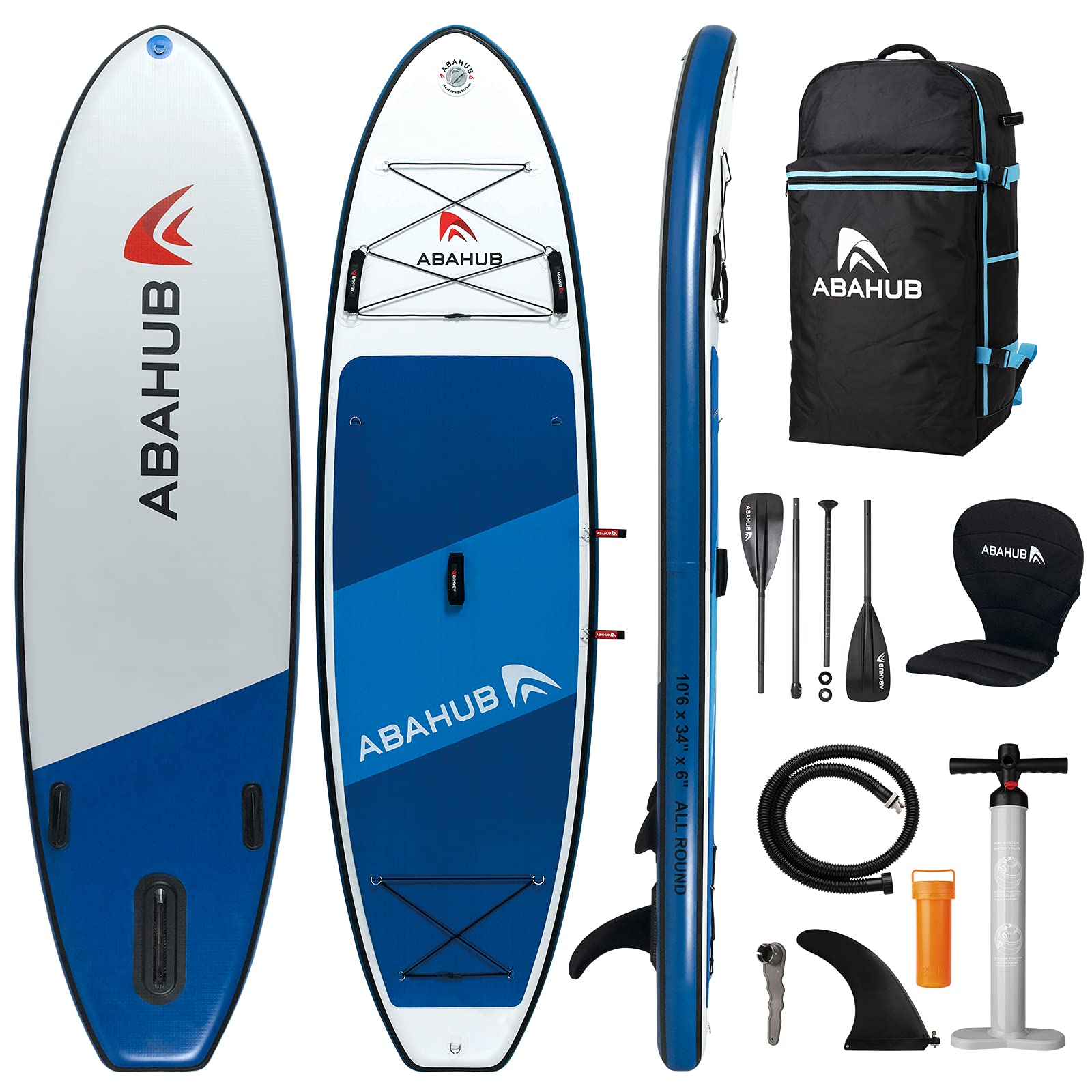 Abahub Inflatable SUP, Wide 10'6" x 34" x 6" iSUP, Blue Standup Paddleboard with Adjustable Carbon Fiber Paddle, Kayak Seat, for Yoga, Paddle Board, Kayaking, Surf, Canoe, Fishing Image