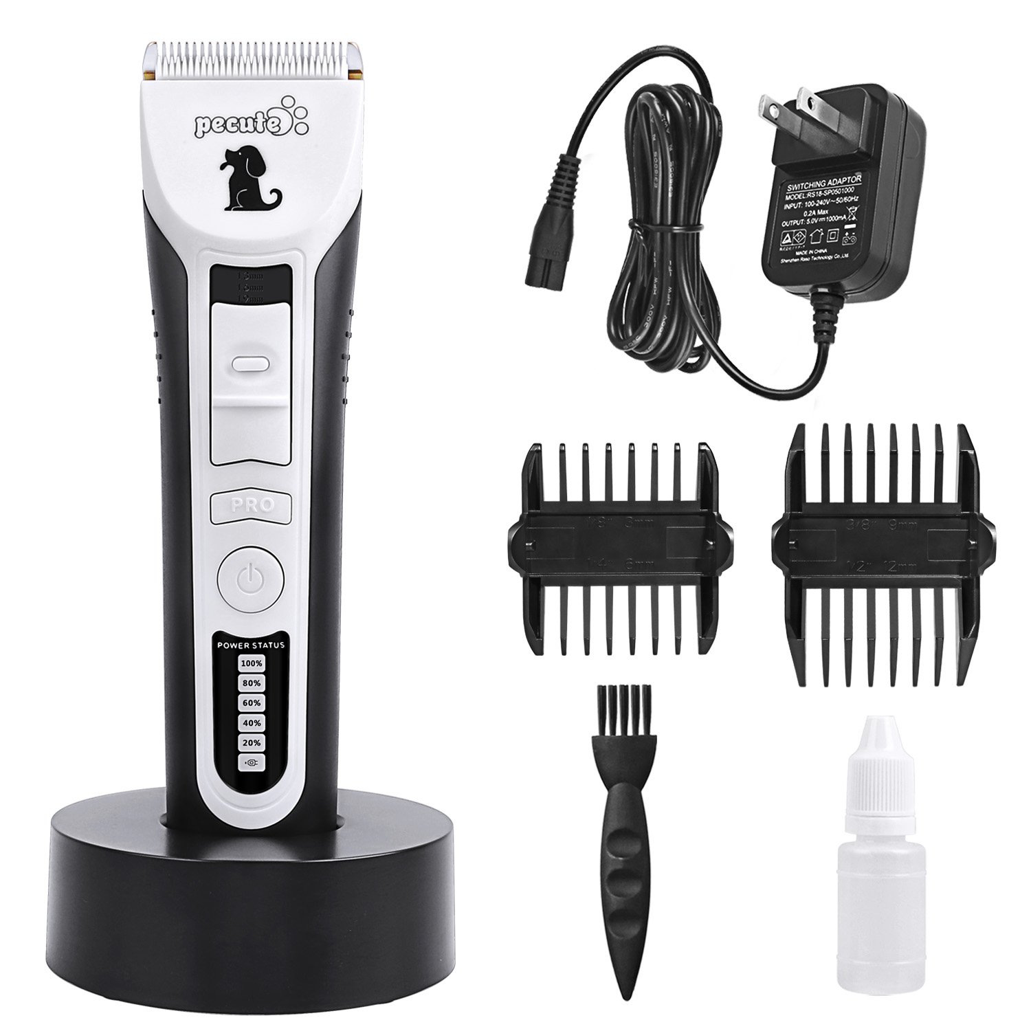 Dog Grooming Clippers Professional Pet Clipper Trimmer Kit Silent Cordless Rechargeable Low Noise for Dogs Cats Horses Animal, 480 Minutes Life, 5 LED Indications