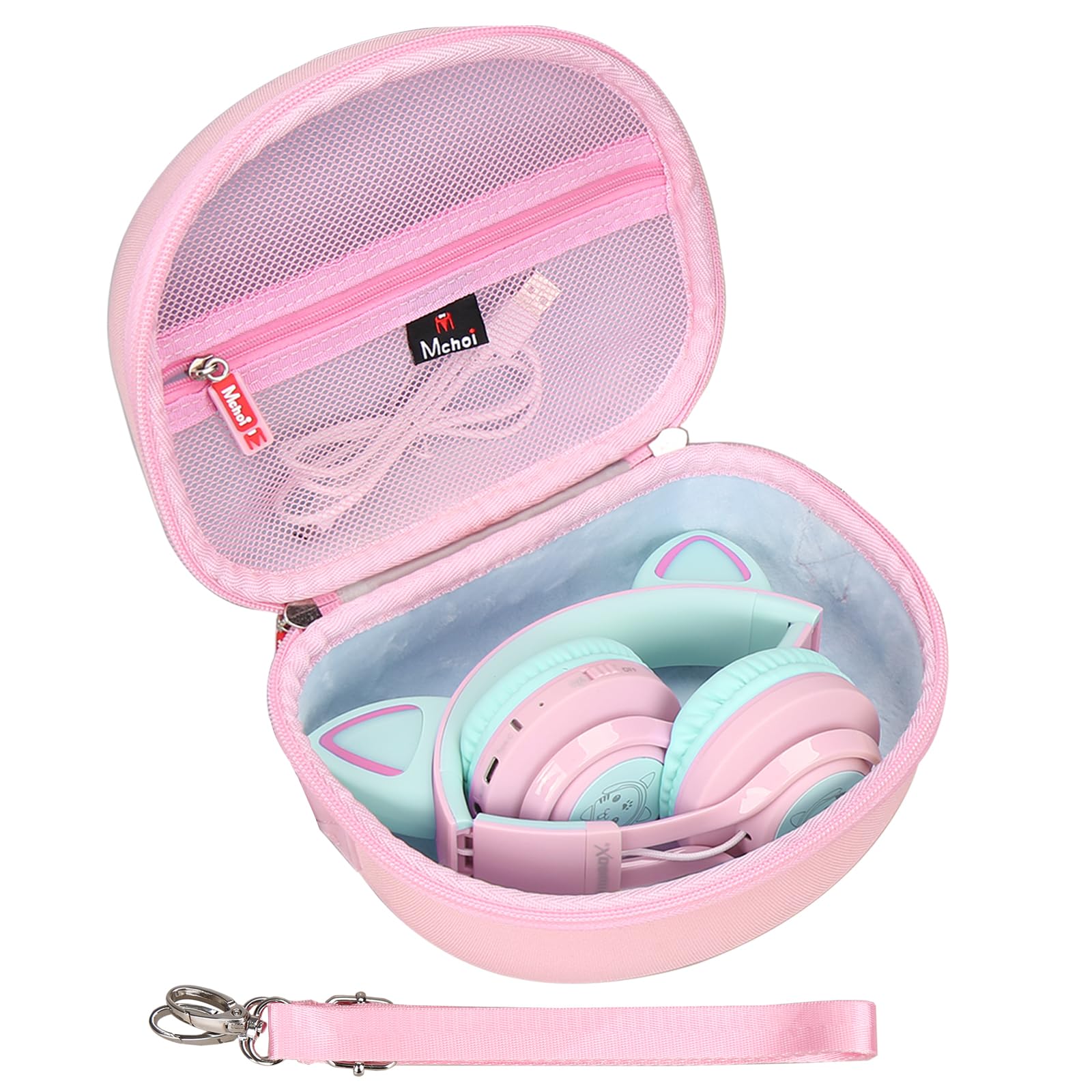 Photo 1 of Mchoi Hard Case Suitable for Riwbox CT-7 Pink/for Jack CT-7S Cat Green 3.5mm/ for iClever IC-HS01 Bluetooth Wireless Over-Ear Headphones Headset for Kids Travel Protective Case, Pale Pink, Case Only