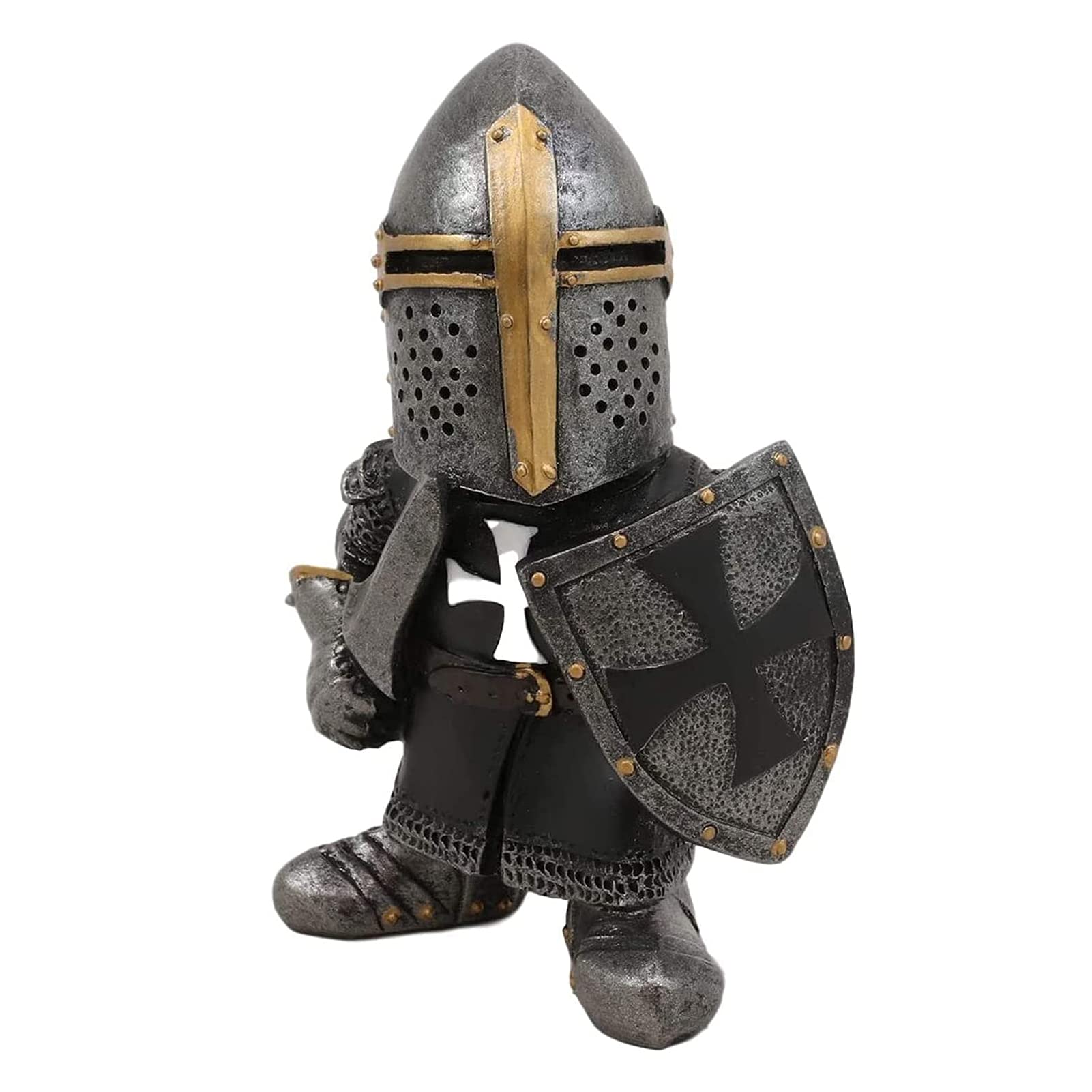Lrxinki Knight Statues Ornaments, Resin Knight Gnome Guard Garden Sculpture, Medieval Knight Armor Gothic Statue, Templar Figurine for Protecting Your Garden (A)