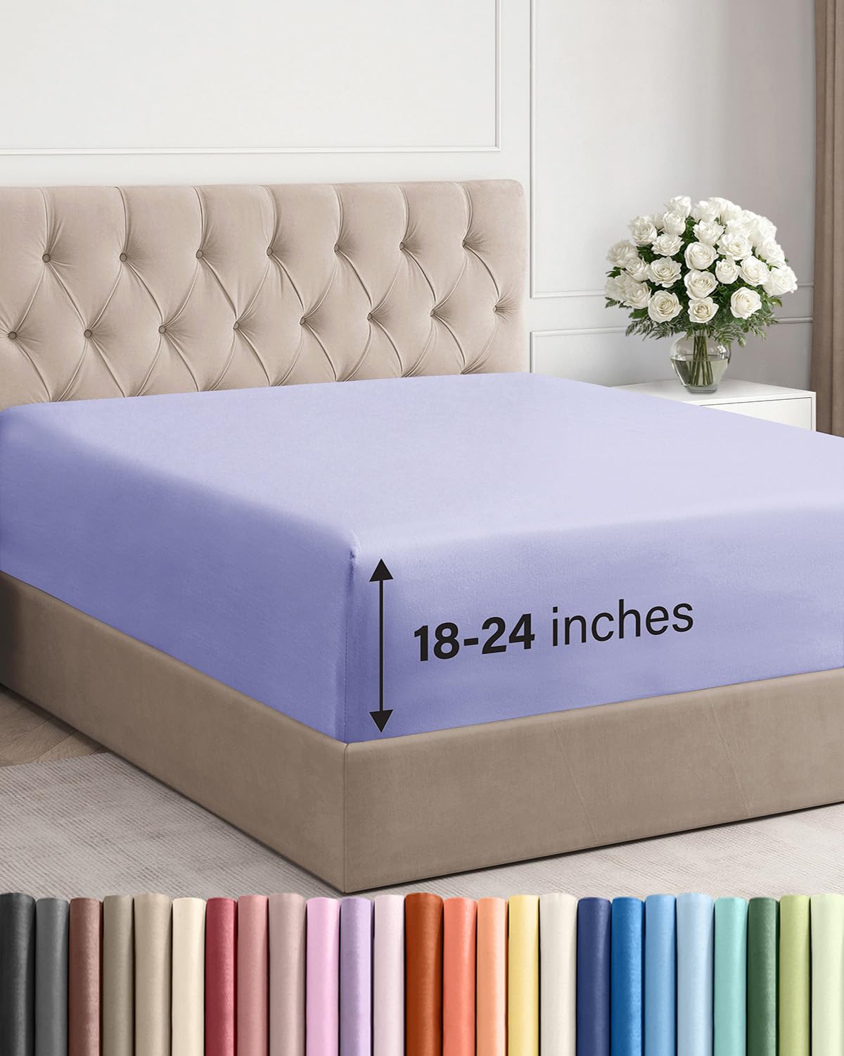 Photo 1 of Extra Deep Queen Fitted Sheet - Hotel Luxury Single Fitted Sheet Only - Easily Fits 18 inch to 24 inch Mattress - Ultra Soft, Wrinkle & Fade Free w/Extra Deep Pockets - Breathable & Comfy - Lavender