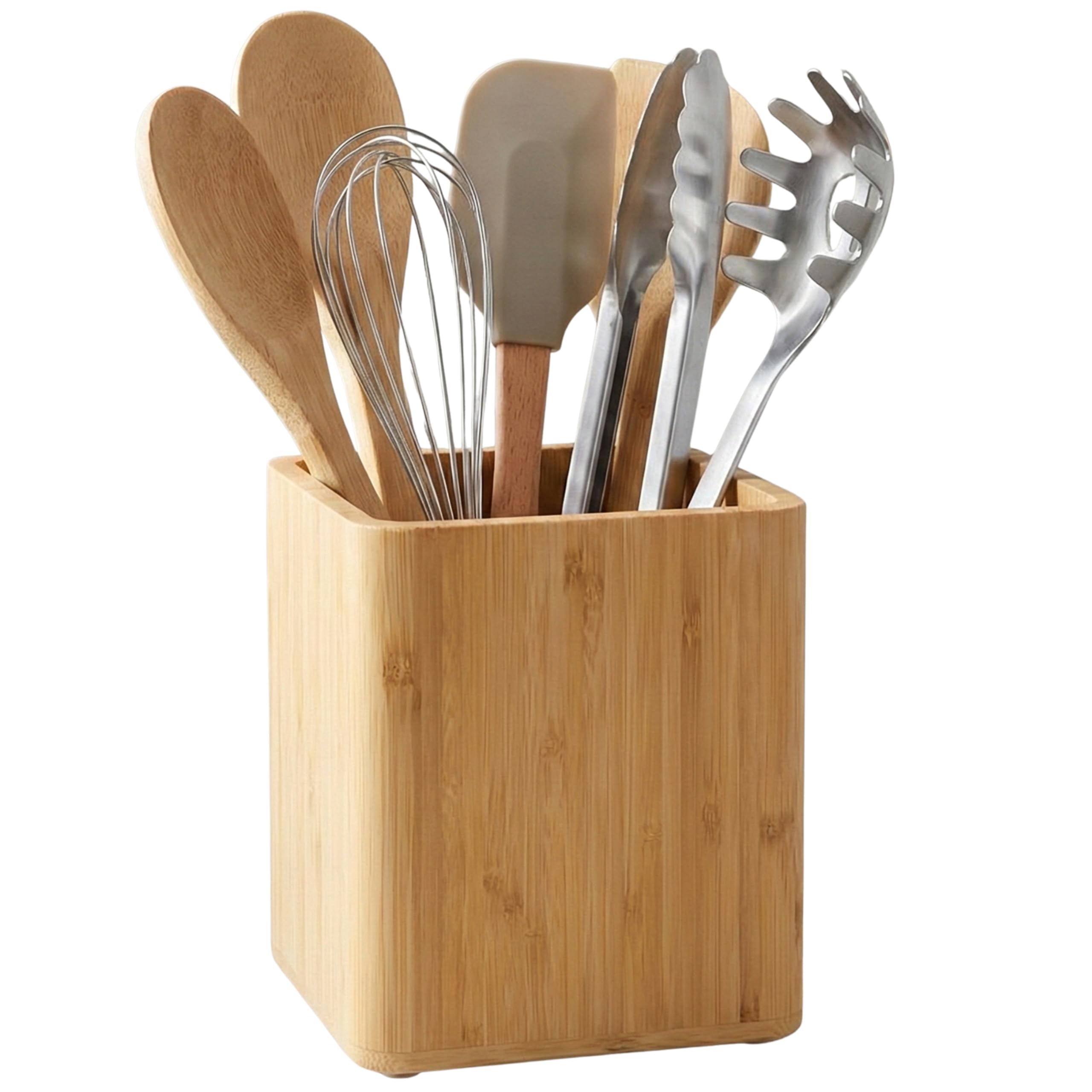 Dehaus® Large Wooden Utensil Holder, Bamboo Kitchen Utensils Holder, Countertop Utensil Pot, Cooking Utensils Organiser, 14 x 14 x 16.5cm (H)