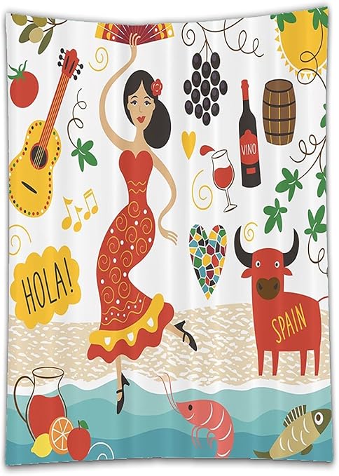 Amazon Chaoranテーブルクロスfiestaスペインランドマークと記号flamenco Barcelonaスペイン語シーフードeuropean Vacationデジタルクリップアート装飾ホームバストラベラーレジャーデザインレッドグリーンtealブラウンholiday Home De テーブルクロス オンライン通販