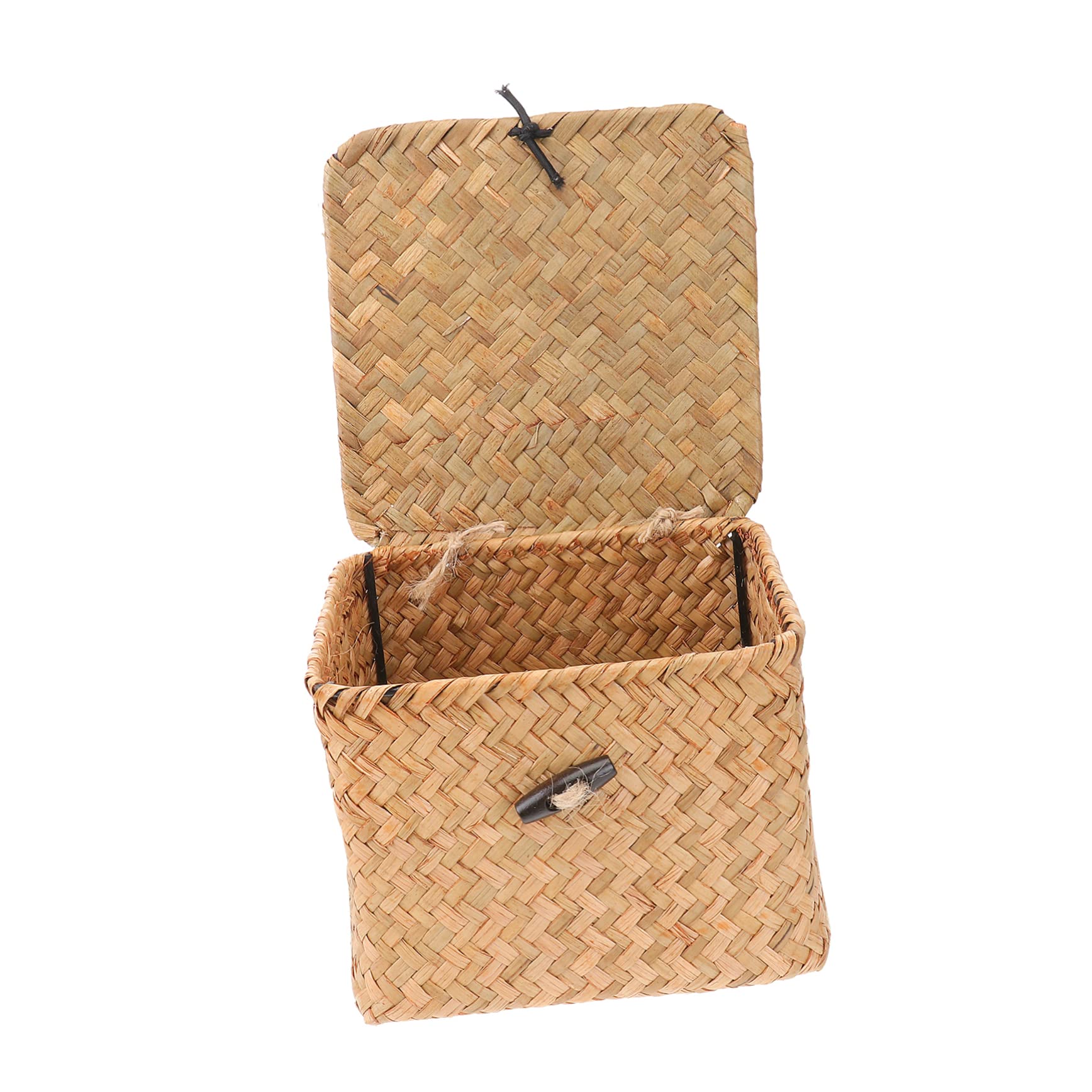 BIUDECO Box Seagrass Organizer Basket Wicker Storage Organizer Baskets with lids Small Wicker Basket Seagrass Storage Baskets Tea Toy Baskets Toy Container Natural Baby Wooden Straw Basket
