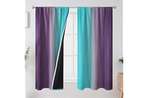 Estelar Textiler Purple and Teal Blackout Curtains for Girls Bedroom, Full Room Darkening Rod Pocket Ombre Curtains for Kids Room, Thermal Insulated Light Blocking Gradient Drapes, 42Wx63L, 2 Panels