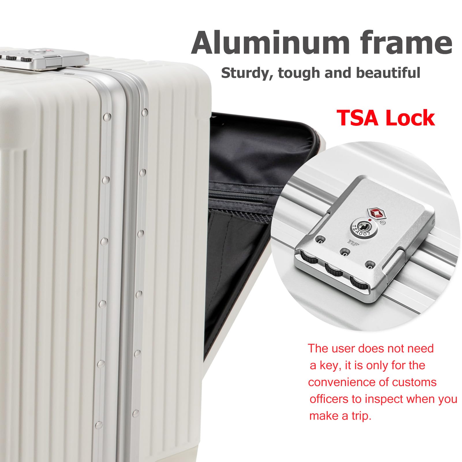 feilario 20in Aluminium Frame PC Hard Shell Spinner Wheels Luggage, Built-In TSA lock Carry on Suitcase, with Cup Holder, USB Port, Phone Holder